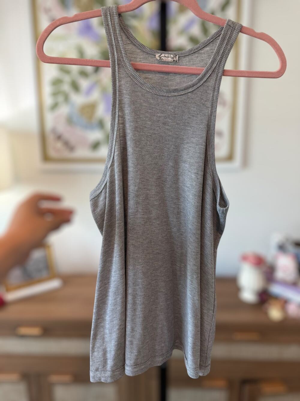 Intimately by Free People Ribbed Oversize Scoop Neck Tank Top Gray Womens Medium